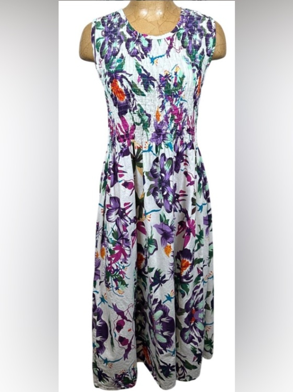 Metropolitan - New - Sleeveless Midi - White & Purple Paradise Floral Dress